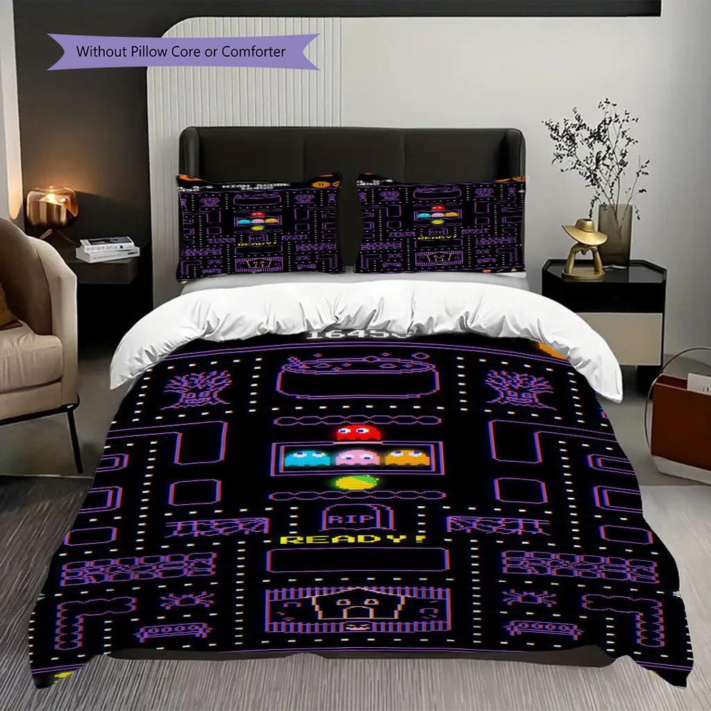 Classic Arcade Maze Adventure Bedding(1 * Duvet Cover + 2 * Pillowcase, Without Core) Christmas Birthday Gift Duvet Cover and Pillowcase Bedding Set