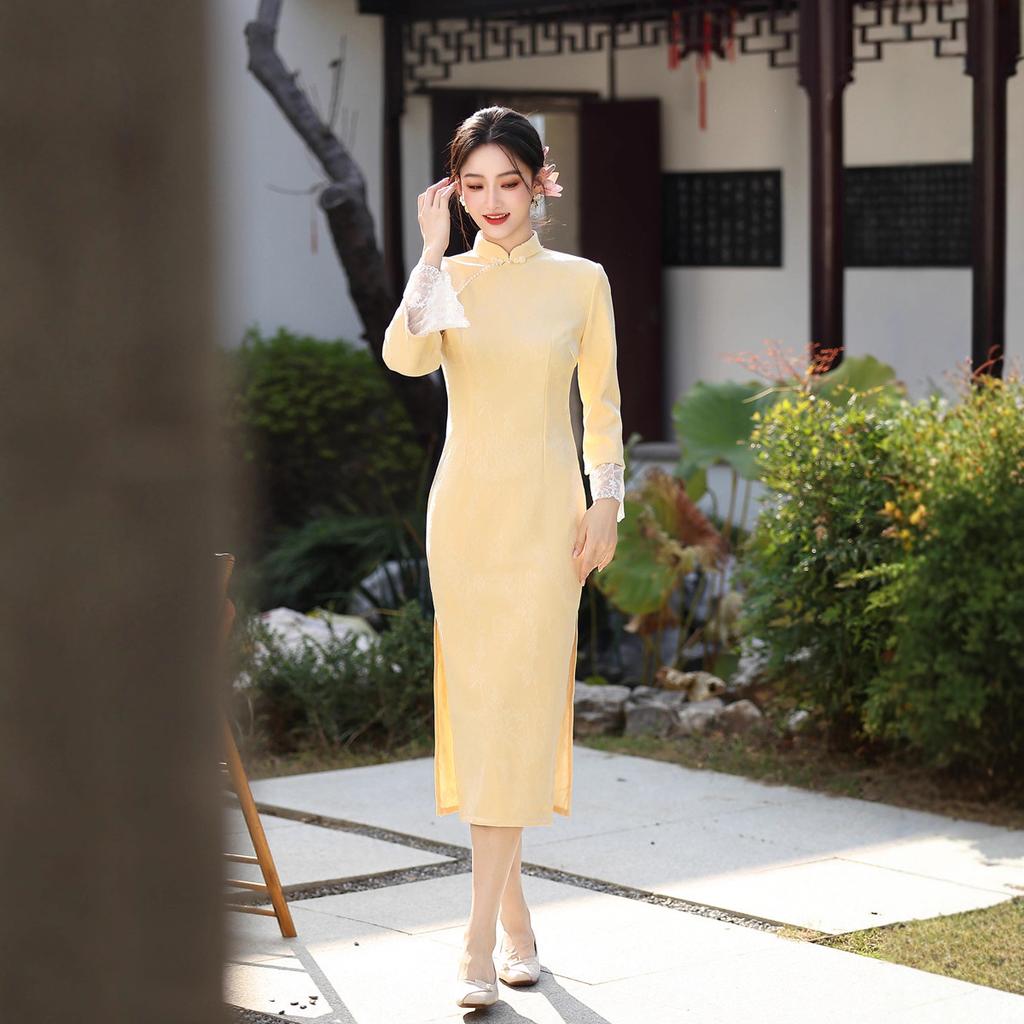 Yellow autumn and winter big-sleeved Guofeng cheongsam new Chinese 1011 new high-end atmospheric high-grade young knitted