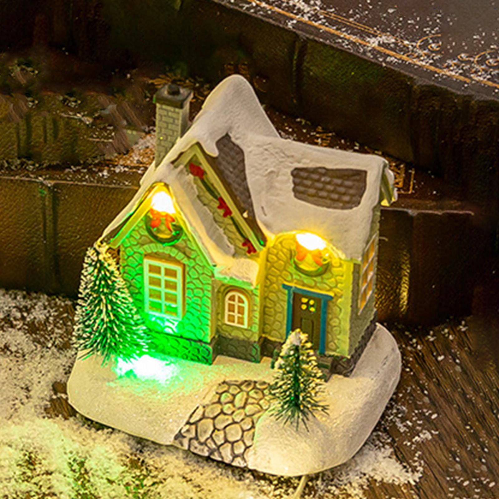 

Освещенная рождественская деревня со светодиодными огнями, центральная часть стола, декоративный домик, для дома,