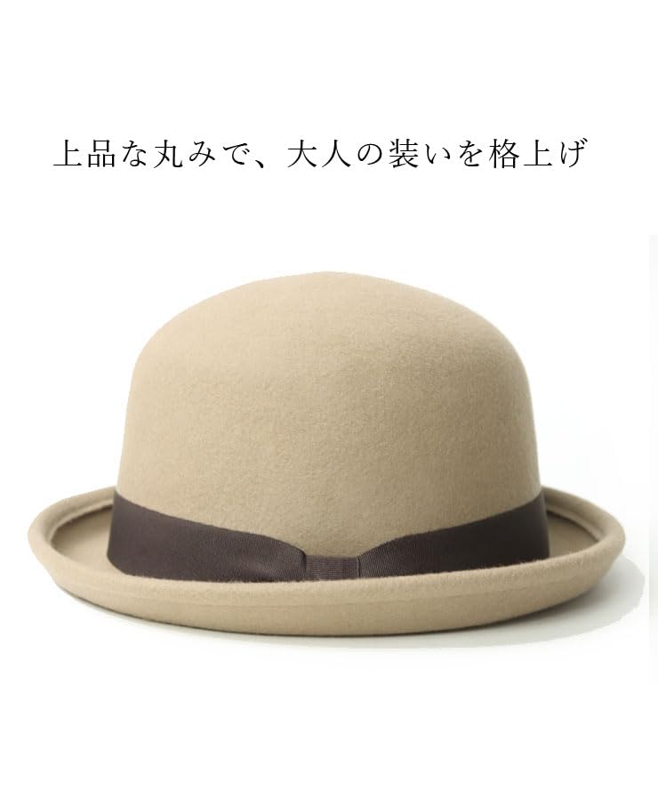Regnuu Felt Bowler Derby Bowler Plus Camel Number Hat, 100% Wool, Unisex, Hat, Hat, Sizes, Fall/Winter, Black, Gray, (JP, Size, 58.5 Cm, Black)