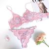 New French pink lace print women's bra sweet pure thong sexy underwear suit women