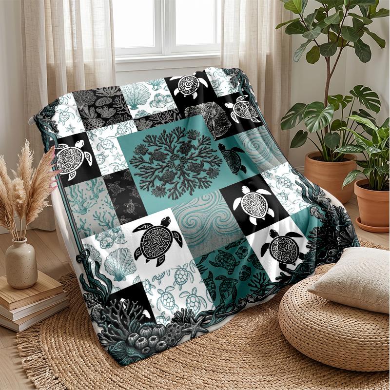 Ocean Life Pattern Theme blanket Lightweight Warm Flannel Blanket Decorative Throw Blanket for Home Decoration