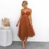 Women Mesh Swing Cocktail Dress Sleeveless Spaghetti Strap A Line Tulle Dress Formal Wedding Guest Dress