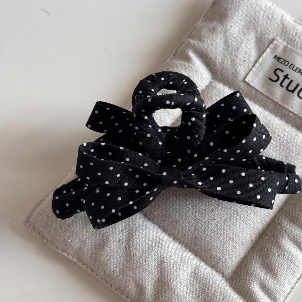 French Black & White Polka Dot Bow Hair Claw – Versatile Fashion Shark Clip