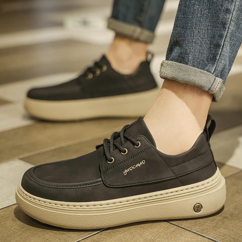 Fashion New Men's Casual Shoe Fashionable Thick-Soled Retro Work Shoe Classic Solid Color Anti-Slip And Versatile Lace-Up Walking Shoes