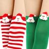 Women Cute Plush Santa Claus Striped Over Knee Long Socks Thigh High Stockings for Christmas Cosplay Costume Hosiery