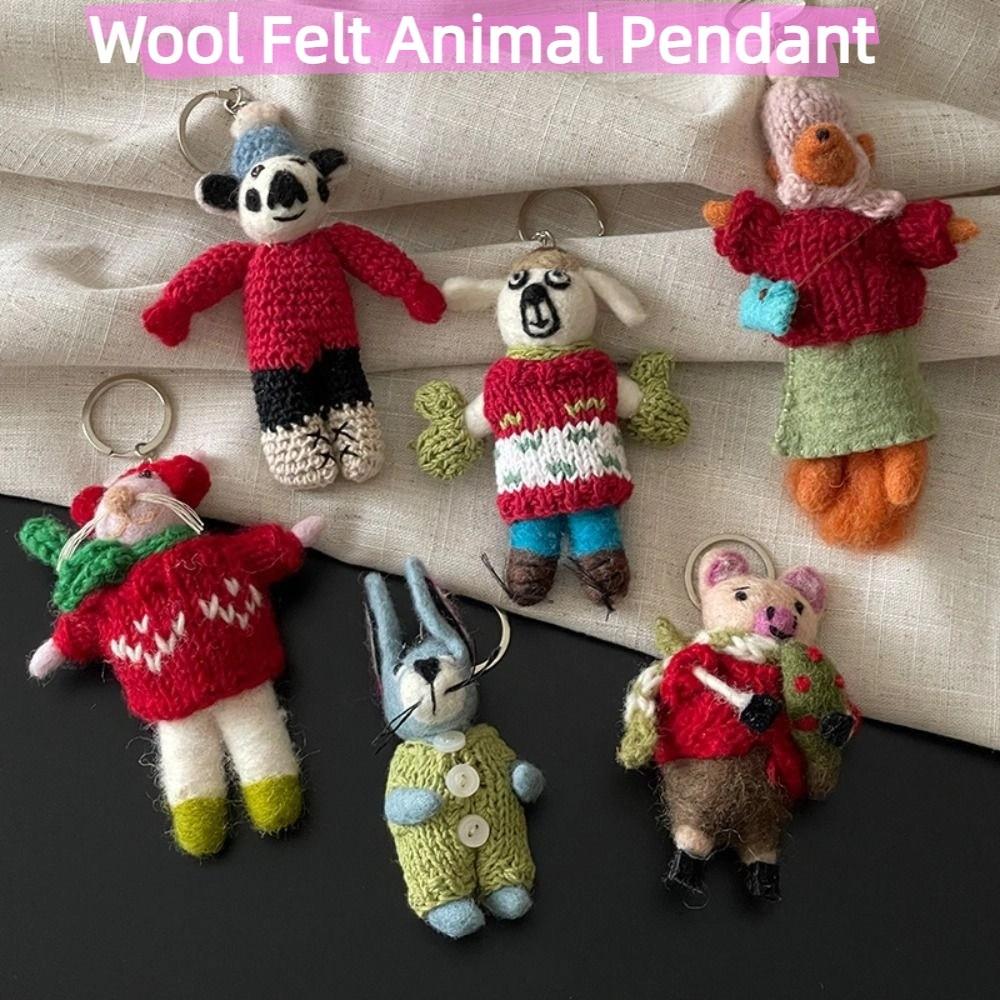 Rabbit Wool Felt Animal Pendant Little Pig Cartoon Keychain Cute Rabbit Keyring  Unisex