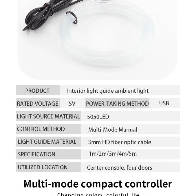 22 Modes 20 Colors 1-5M Car USB RGB LED Light Strip Interior Ambient Light Hand Control Invisible Fiber Optic Atmosphere Lamp