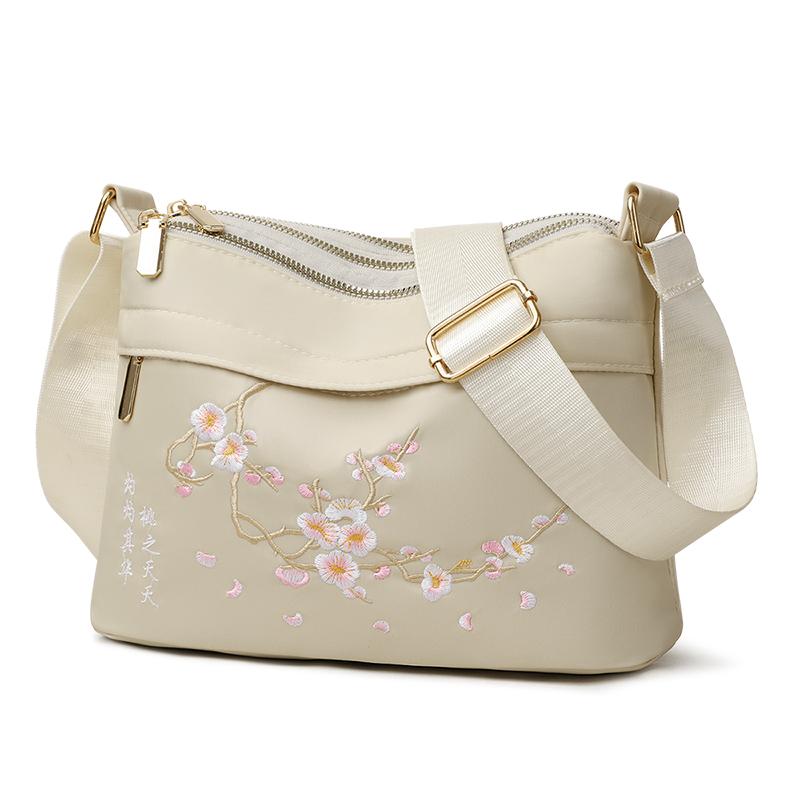 Flower Embroidery Crossbody Bag Fashion Casual Women Shoulder Bag Large Capacity Multi Pockets Purses Daily Portable Handbag