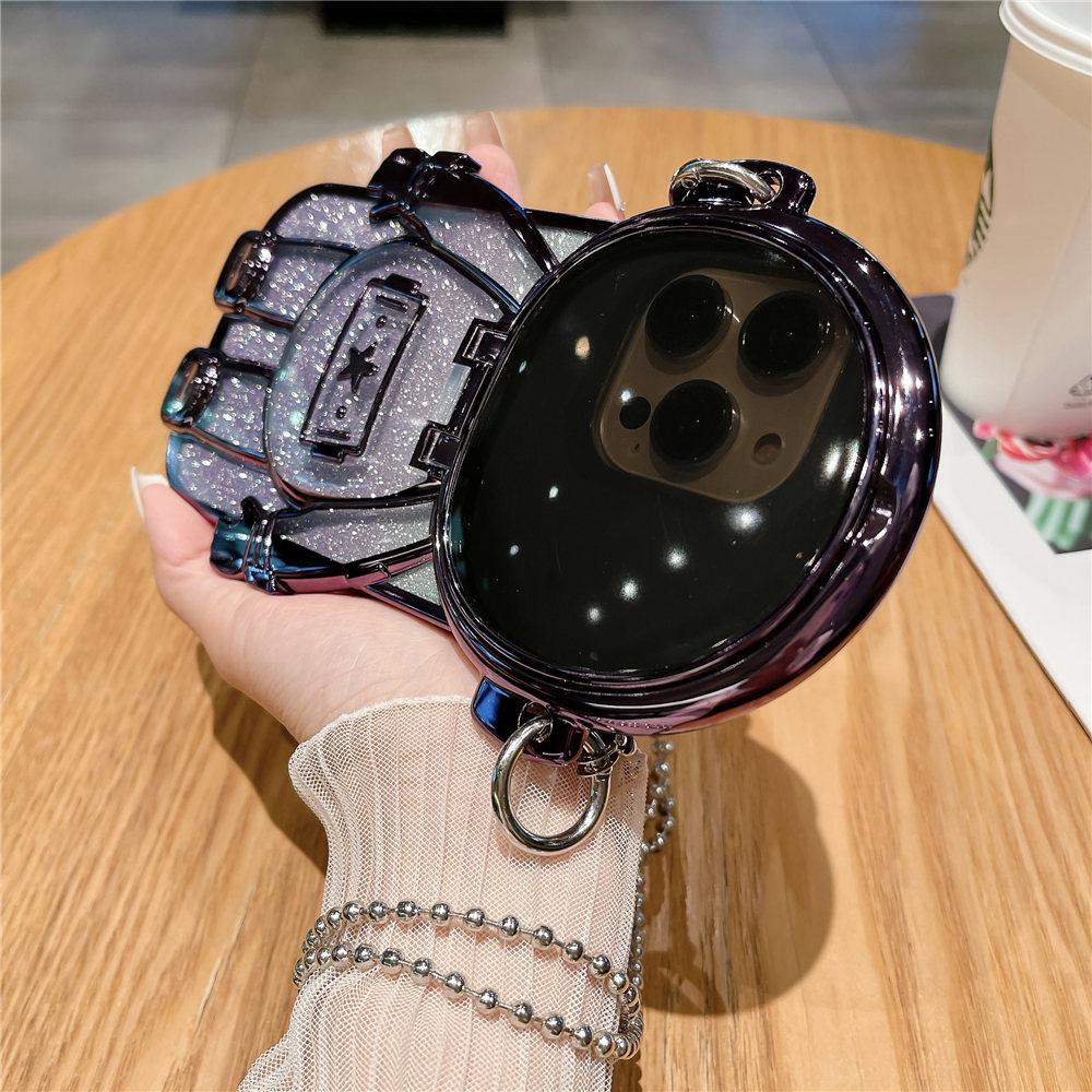

3D Astronaut Mirror Makup Clear Crossbody Phone Case For iPhone 16 15 14 Plus 13 12 11 Pro Max Glitter Shockproof Cover For iPhone 13&Case With Lanyard фиолетовый