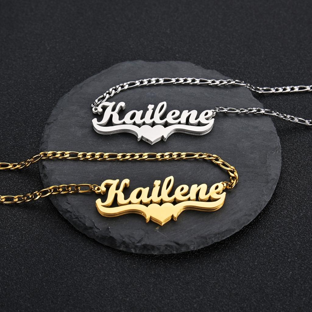 Atoztide Personalized Custom Name Necklace Stainless Steel Figaro Chain Thick Double Plated for Women Birthday Jewelry Gift