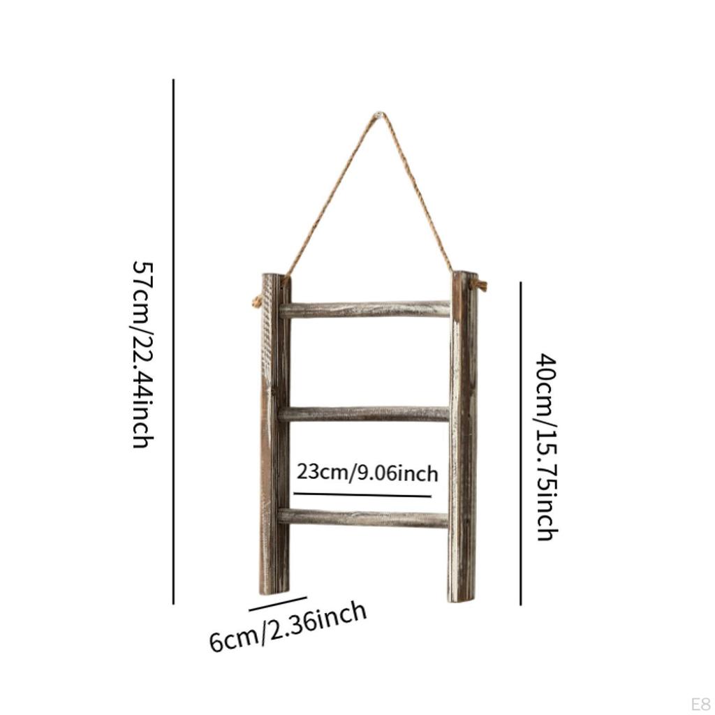 Decorative Rustic Wooden Towel Rack, 3 Tier Wall Mounted Ladder Holder for Hotel, Kitchen,