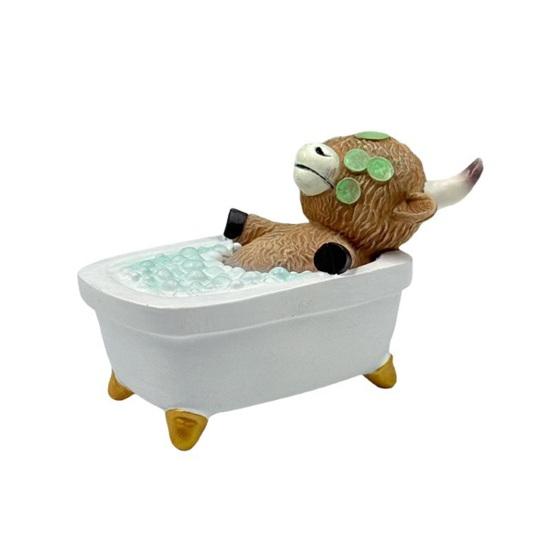 

Статуетка Шотландської корови, що розслабляється, корова, що купається, смоляна настільна прикраса зі скибочками огірка, декоративний піднос для ароматерапії, прикраса для ванної кімнати коричневий