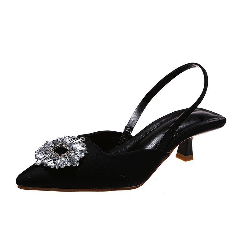 Women's shoes summer new rhinestone red pointed head bag head thin heel sandals high heel muller single shoes