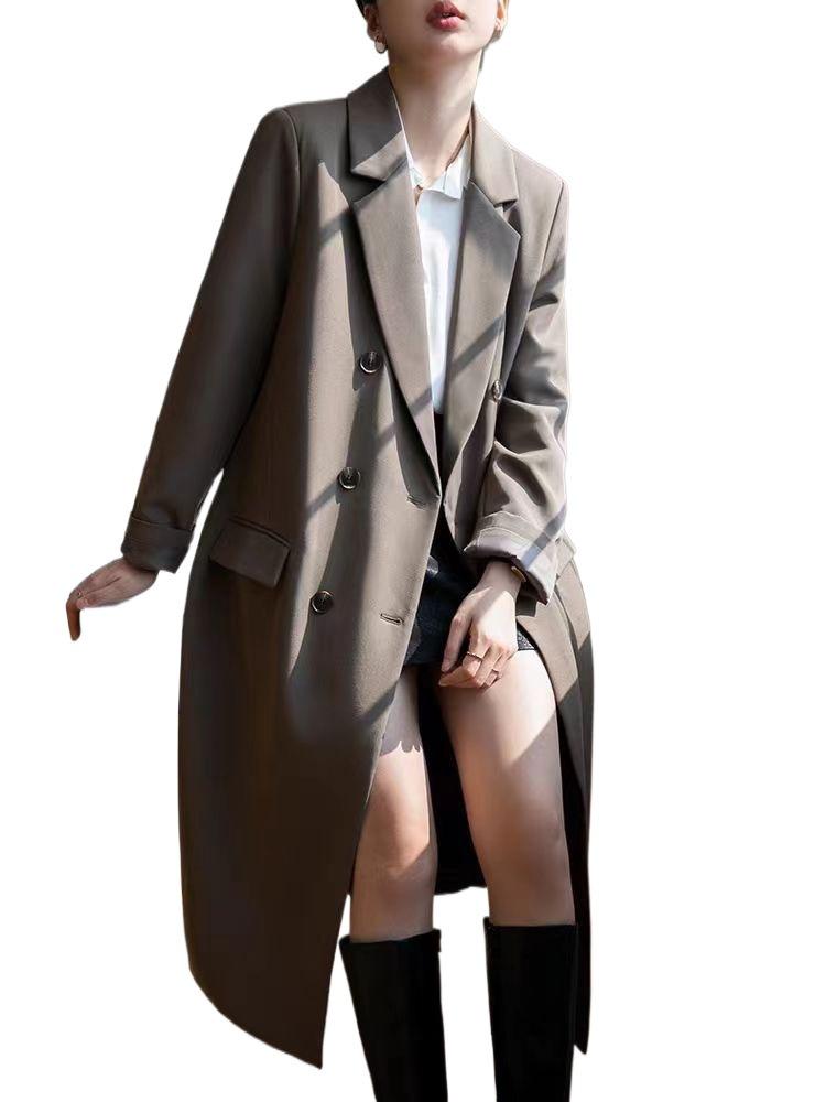 High-End Grå Extra Lång Dam Trenchcoat i Kostymstil - Höst/Vinter 2025 Ny Populär Brittisk Retro Överrock