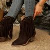 New Style Luxury Women's Brand Design Tassel Western Stray Boot Women Pointed Toe Mid Calf Riding Boots Metal Decoration Booties