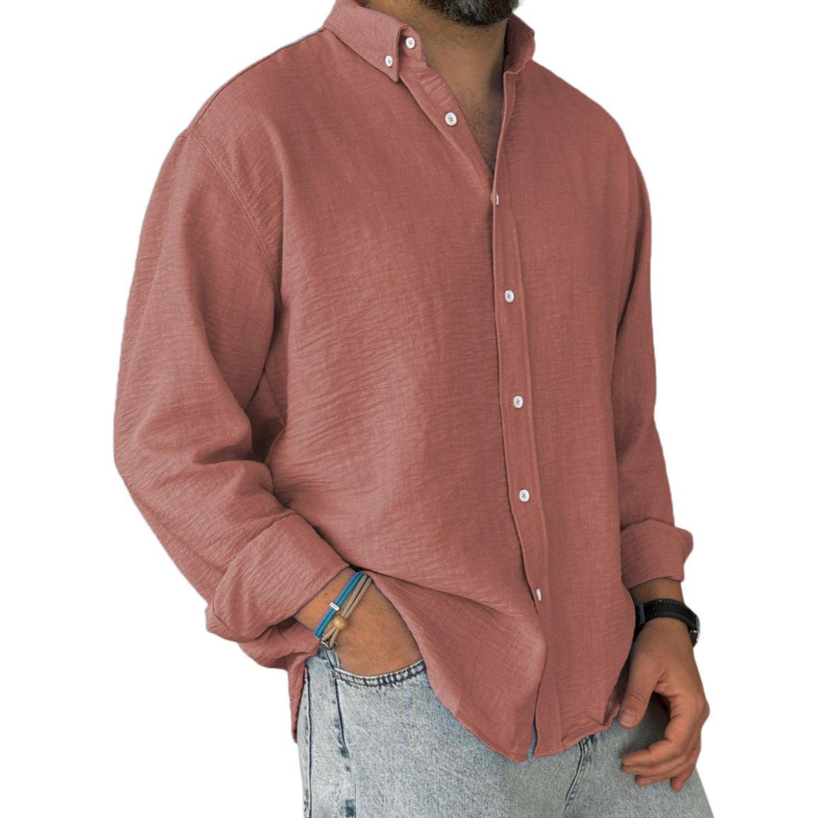 

Shirt Men s Washed Cotton Button Long-sleeved Men s Shirt 5XL червоний