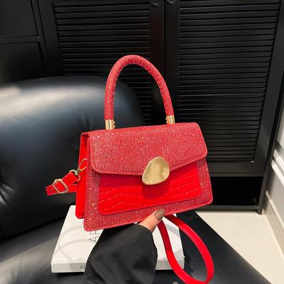 This Year's Personality Trend Fashion Women's Bag 2025 Fresh Contrasting Color Crocodile Pattern Shoulder Crossbody Armpit Portable Small Square Bag