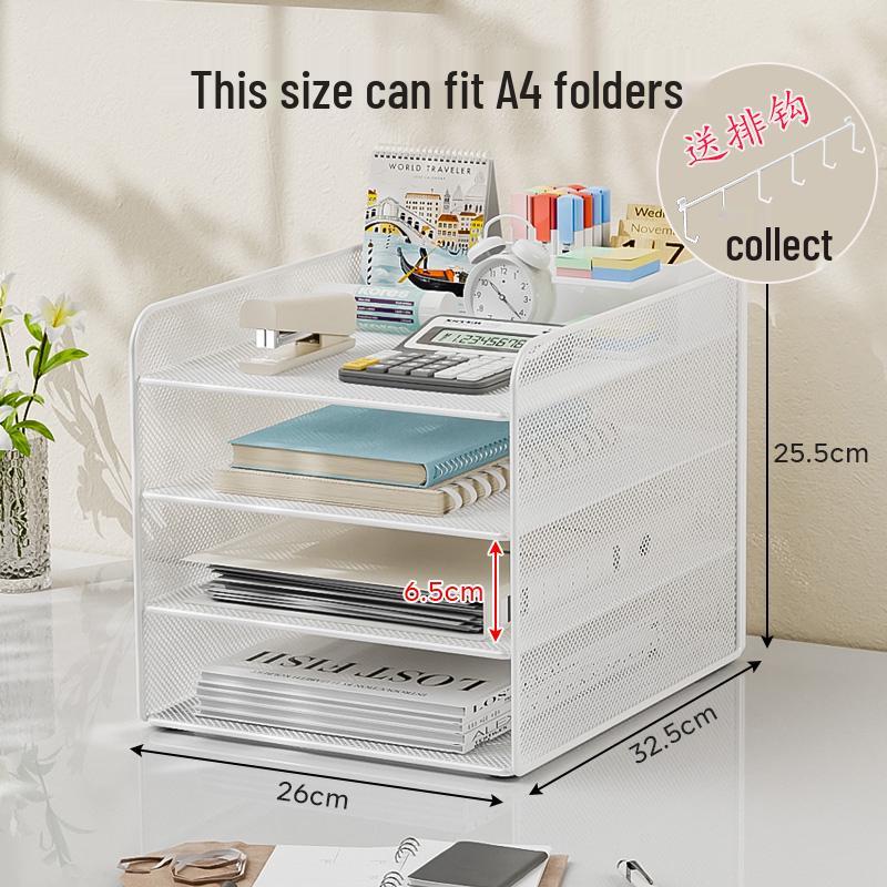 Desktop Metal File and Document Holder - Layered Office Rack & Book Stand