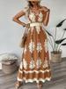 Abito Maxi da Donna con Scollo a V a Maniche Corte Vestibilità Larga Vita Media Elegante Stampato Casual Estivo Lungo