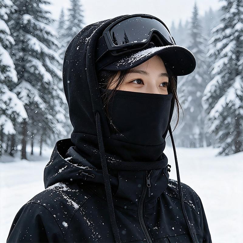 Warm hat, headgear, men's winter scarf, integrated hat, outdoor riding, ski mask, rabbit hair, cold-proof pullover hat.