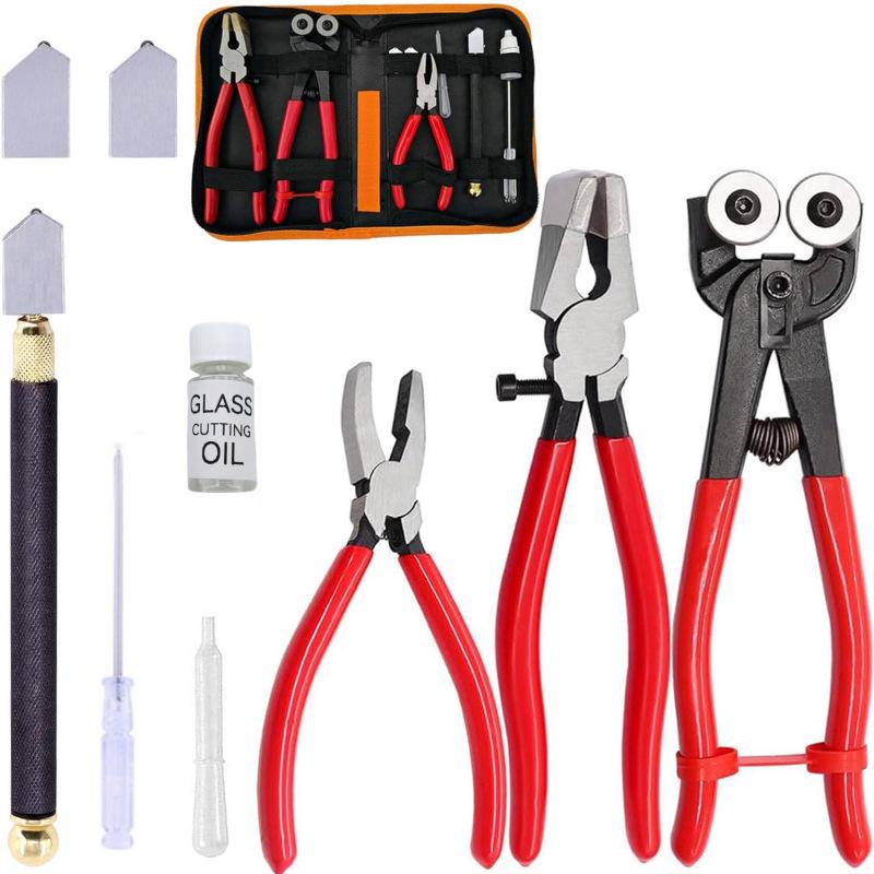 

6 Glass Pliers & 8 Double Wheel Scriber Mosaic Cutter Set