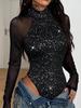 European & American Sexy Sheer Long-Sleeve Bodysuit