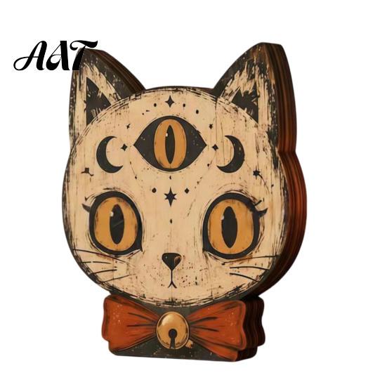 Atmospheric Retro Interior Ornaments Halloween Wooden Ornaments, Distressed Pumpkin/Cat Decorations, Desktop & Wall Unique Handcrafted Wood Decors for