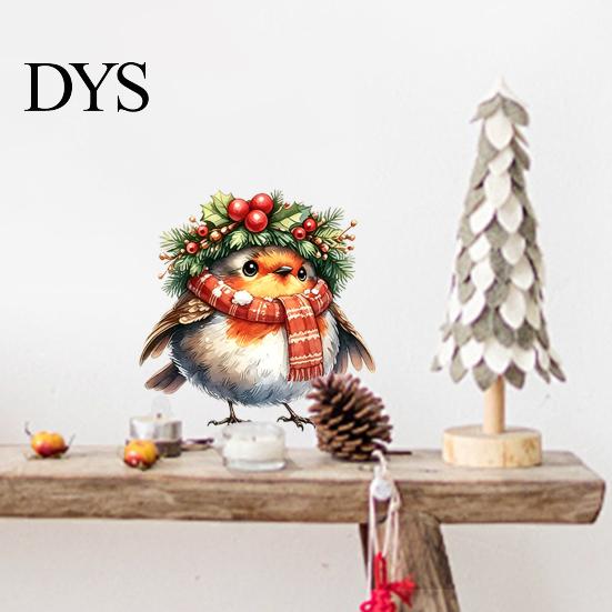 Watercolor Bird Wall Decals Christmas Sticker, Cute with Wreath/Scarf/Hat/Ear Warmer, PVC Waterproof Self Adhesive Stickers Window for Holiday