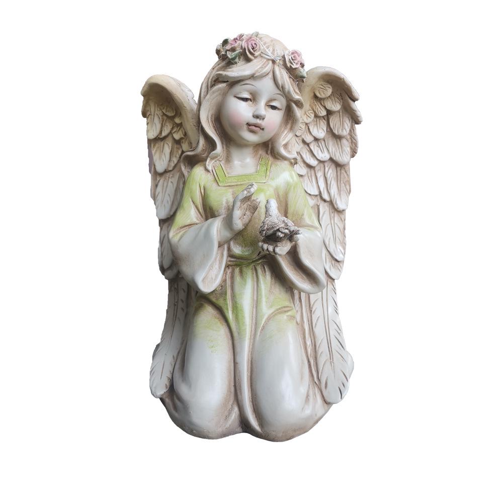 European Style LED Angel Fairy Resin Ornament for Indoor/Outdoor Display