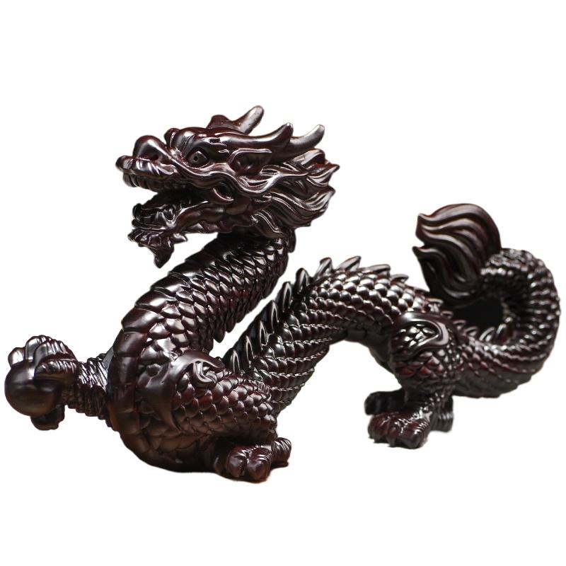1pc Solid Wood Dragon Ornament Woodcraft Carving Ornaments Home Decoration Chinese Style Zodiac Dragon Statue Simulated Animals