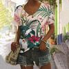 T-shirt con Stampa 3D di Piante Tropicali Floreali Pappagallo da Donna Scollo a V Manica Corta Oversize Harajuku Y2k Top Magliette Abbigliamento Donna