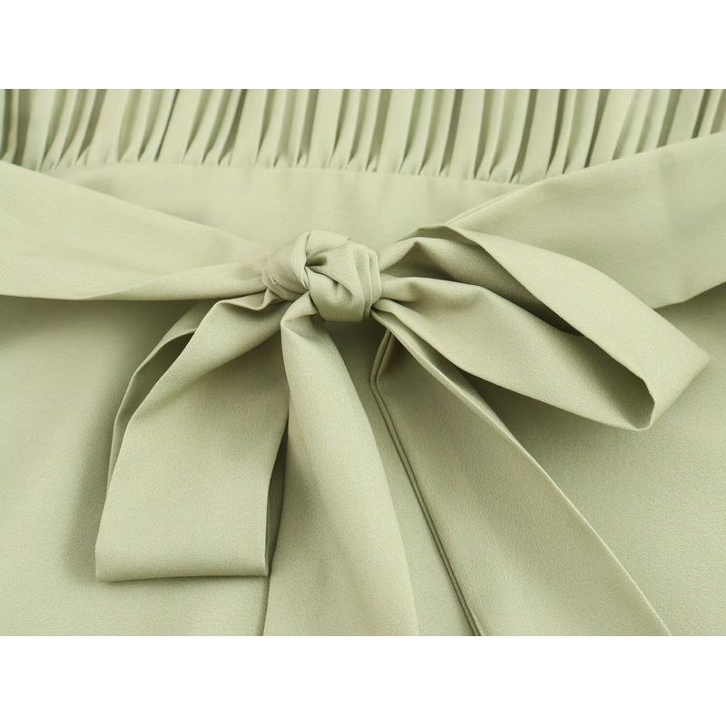 Kaslead New Arrival Women's Clothing Fashion Style Fashion Elegant Small Stand Collar Pleated Print Long Sleeves Dress