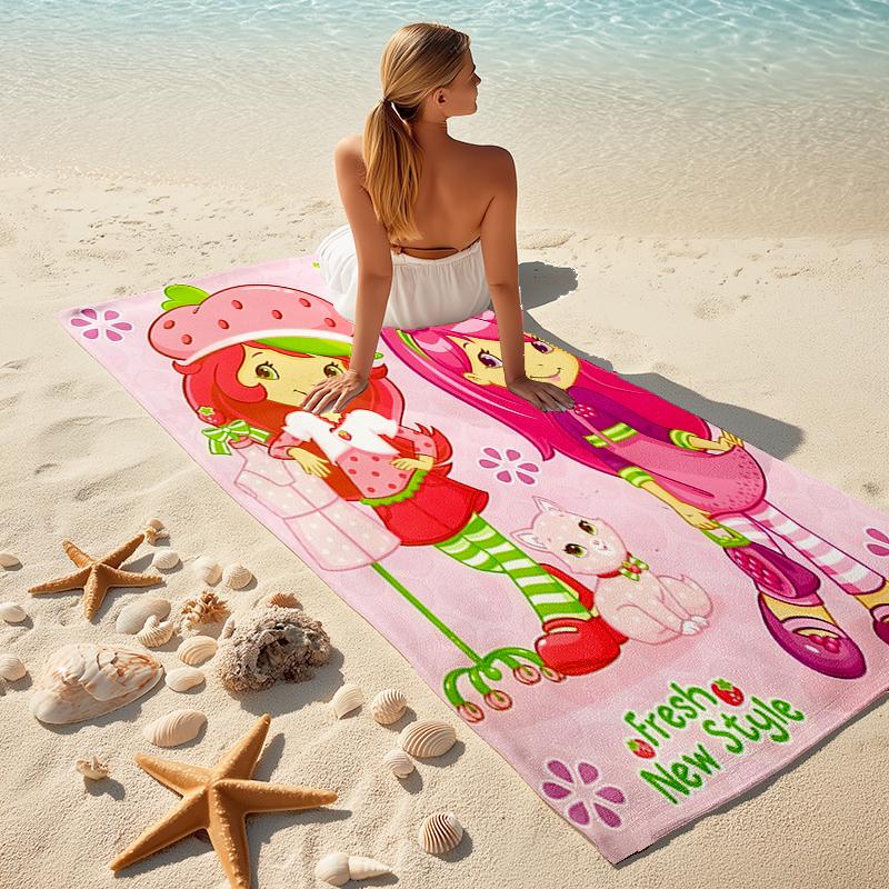 1pc Strawberry Princess3 Beach Towel, Comfortable and Thick, and Swimming/Bath/Picnic/Camping Towel, Suitable for Seaside Beaches