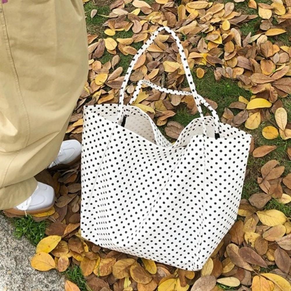 Canvas Große Tragetasche Große Kapazität Vintage Umhängetasche Gepunktete Handtasche Damen