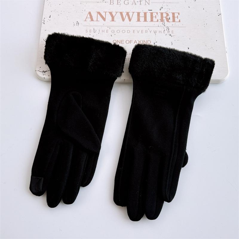 Autumn and Winter Thermal Gloves Inner Fleece Touch Screen Outdoor Riding Gloves Hairy Small Label Rabbit Fleece Gloves