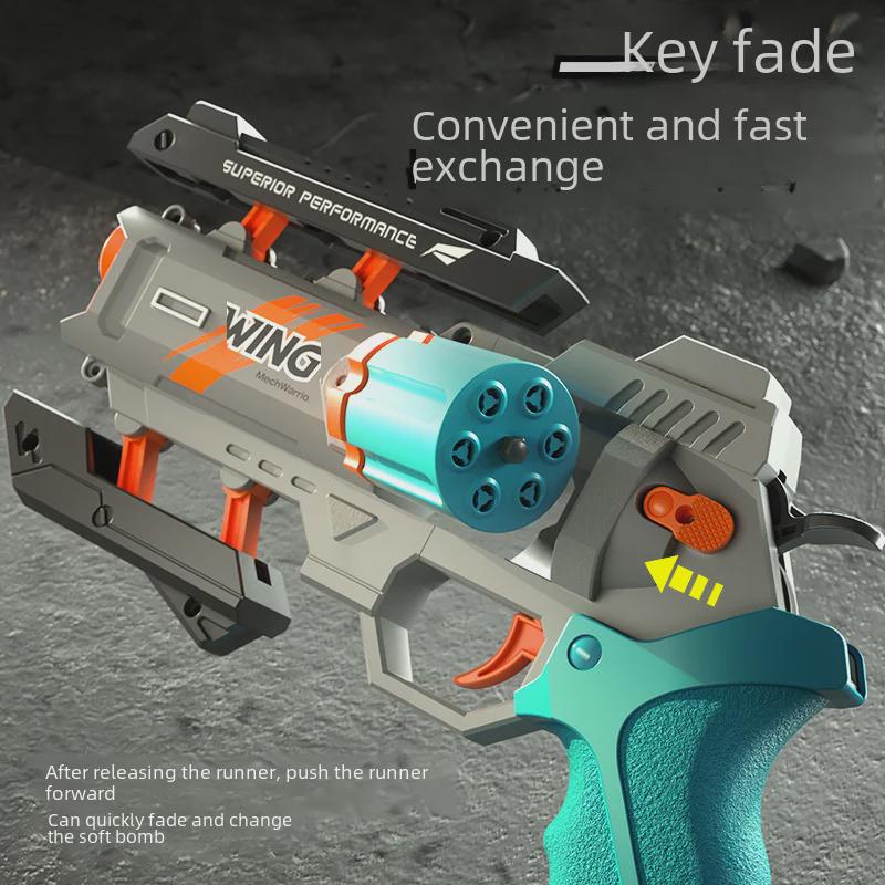Interactive Mecha Revolver Soft Bullet Toy Gun for Boys - Outdoor Mechanical Pistol Model