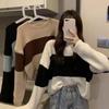 Spring and Autumn New Cropped Knitted Top Women's Sweater Loose Versatility Casual Design Sense Niche Long-sleeved T-shirt