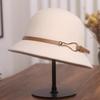 Hat female autumn and winter small edge belt buckle woolen bucket hat French retro top hat Hepburn style washbasin hat