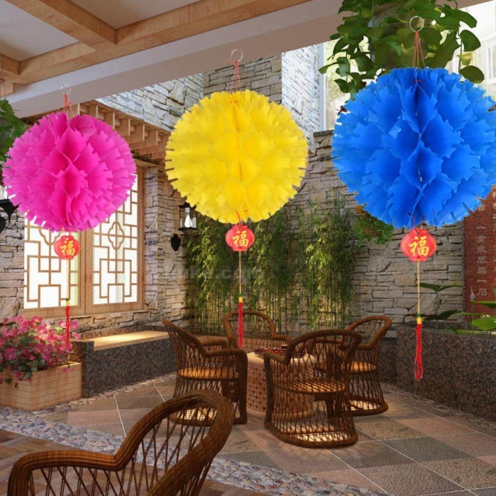 10PCS Waterproof Paper Lantern Ball with Blessing Card Spring Festival Pendant  Chinatown