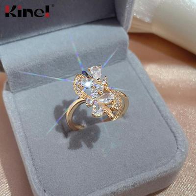 Kinel Zircon Flower Elegant Rose Gold Rings For Women