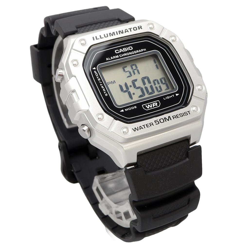 Casio Standard Digital Wristwatch for Men and Silver Overseas Model W-218HM-7AV Women, Metallic, [Used]