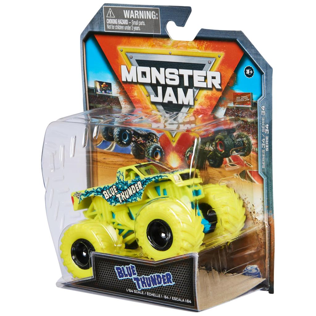 Monster Jam, Official Blue Thunder Monster Truck, Die-Cast Vehicle, 1:64 Scale, Kids Toy for Boys 3+