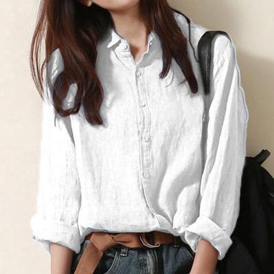 Women's Cotton Linen Long Sleeve Shirt - Spring/Summer 2025 Fashion, Elegant and Breathable Button Top