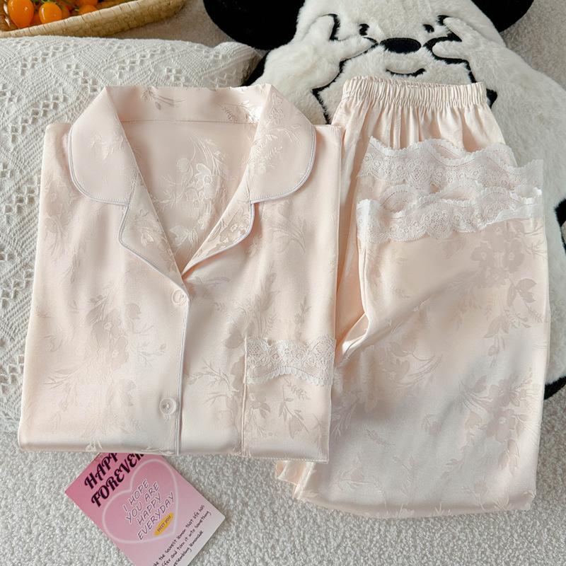 National Style Ice Silk Pajamas Women'S Summer New Chinese Short-Sleeved Trousers Green Bamboo Jacquard High-End Loungewear