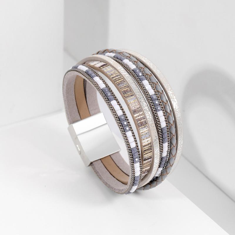 Bohemian Hand-woven Leather Bracelet Women's Alloy Magnetic Buckle Multi-layer PU Bracelet Multi-color Optional