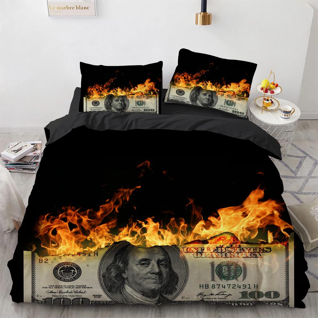 Geld Bettbezug Set Goldmünzen Druck Bettwäsche Set Weich Bequem Doppel Queen King Size Bettdeckenbezug für Teenager Erwachsene