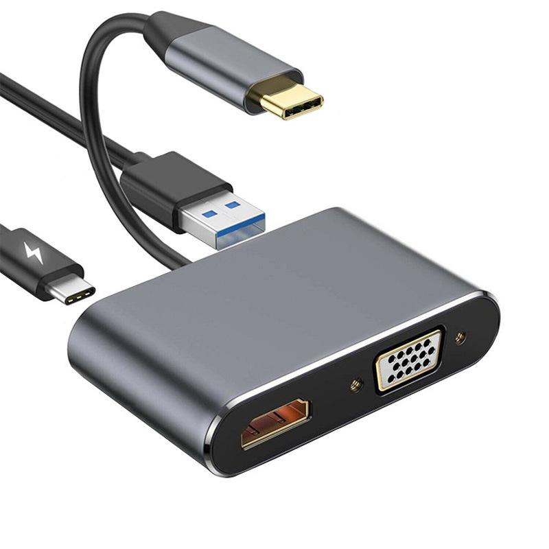 USB-C 4-in-1 Adapter: Type-C To HDMI, VGA, & PD Hub
