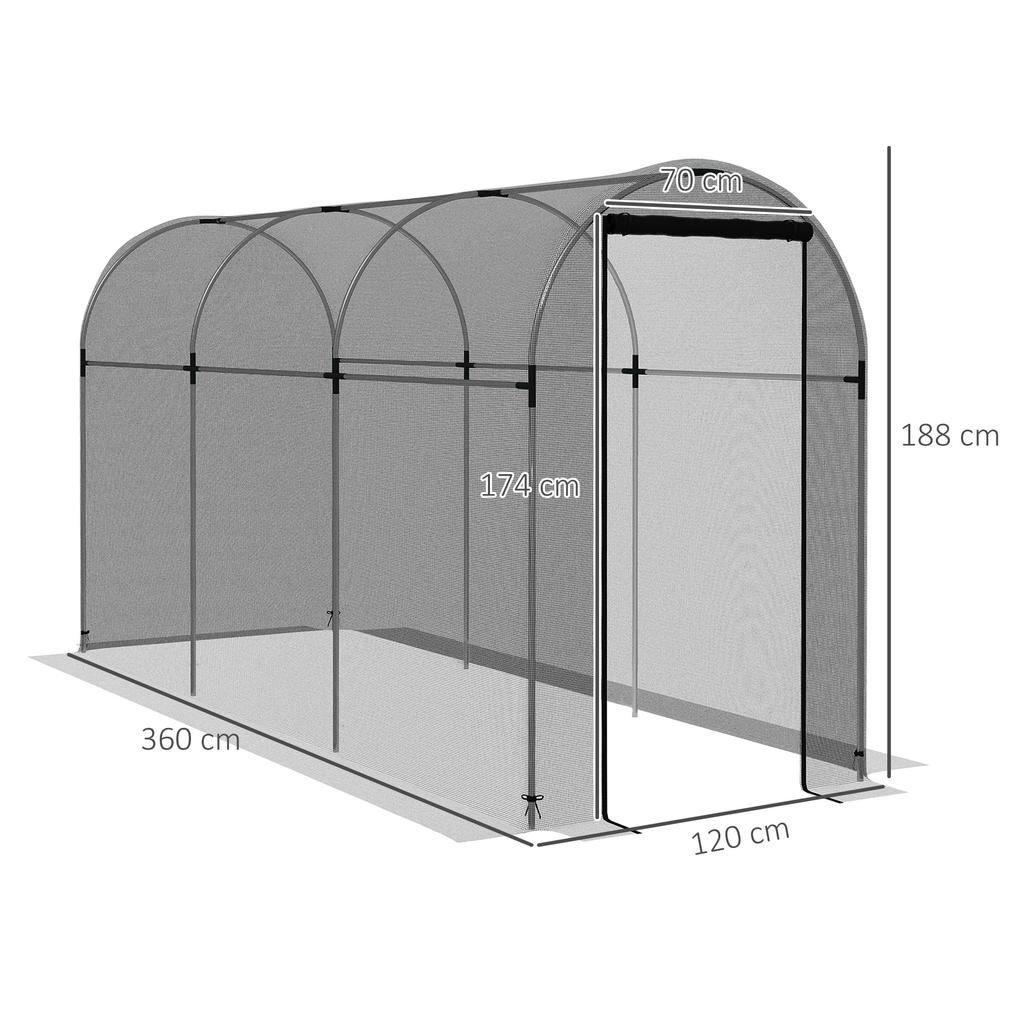 360 X 120cm Galvanised Steel Fruit Cage, Plant Protection Tent with Zipped Door, Black