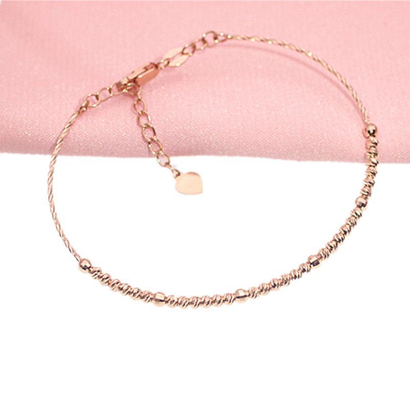 585 Purple Gold Plated 14K Rose Gold Simple Shiny Beaded Bracelet for Women Party Luxury Party Slender bangles jewelry